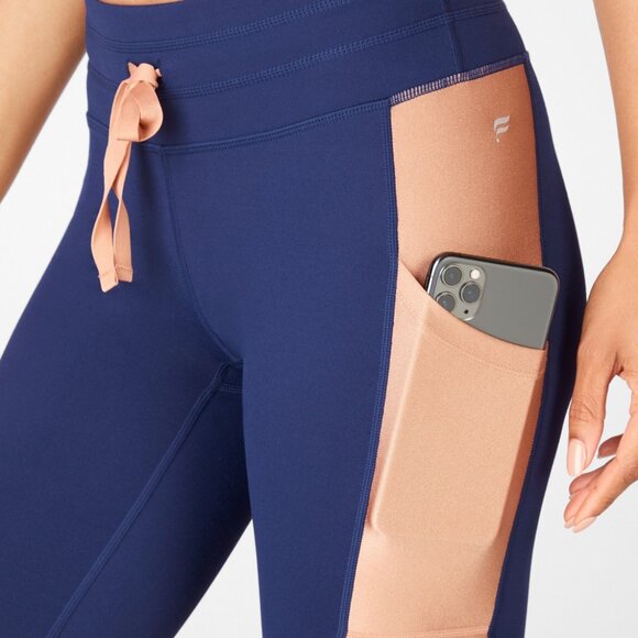💙 Fabletics PowerHold Leggings | Navy w/ Bronze Side Panels | Size M | EUC - Picture 2 of 10